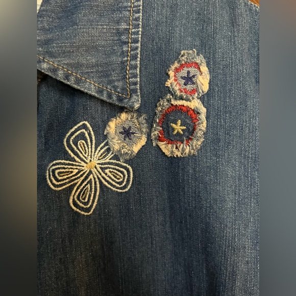 Liz Claiborne Denim Jacket - Tunic / shirt Button down embroidery Large - Picture 11 of 14